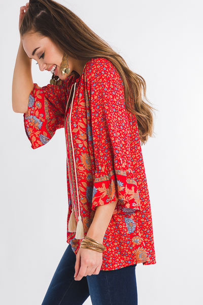 Mixed Print Blouse, Red
