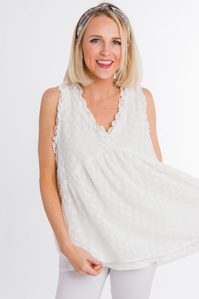 Raised Dots Babydoll Tank, White