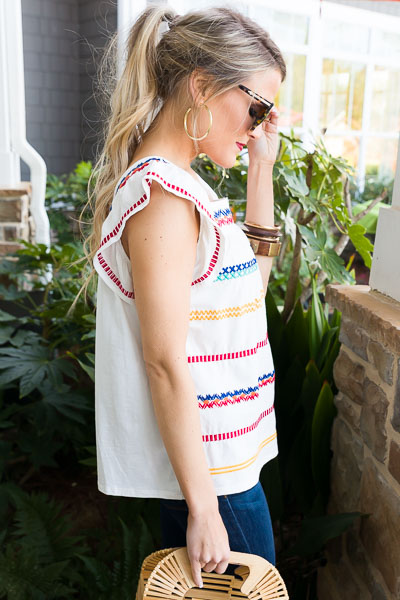 Patterned Stripe Embroidered Top