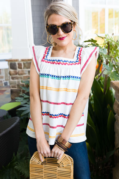 Patterned Stripe Embroidered Top
