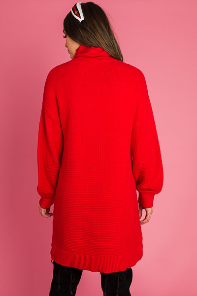 Turtleneck Sweater Dress, Red