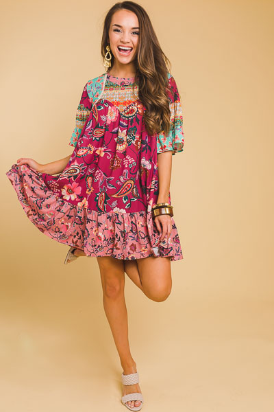Berry Boho Print Dress