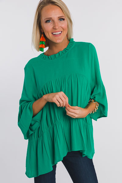 Kelly Green Tiered Blouse - 3/4 & Long Sleeve - Tops - The Blue Door ...