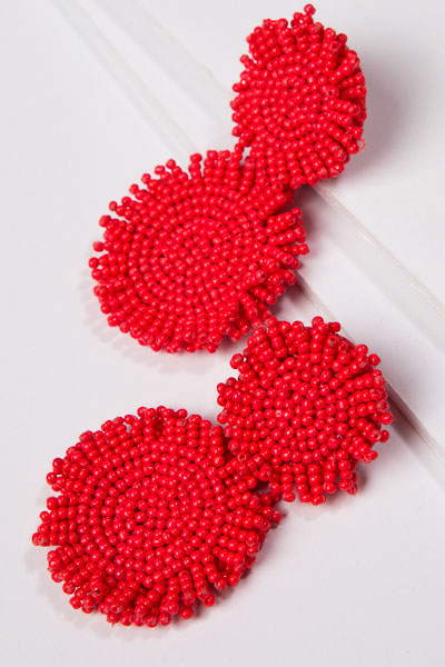 Beaded Circle Earring, Coral