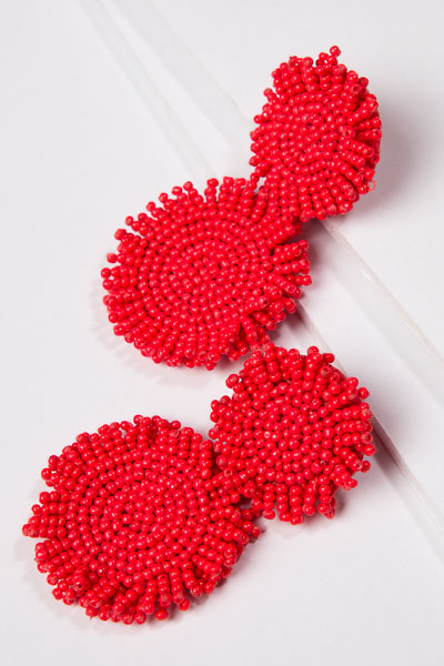 Beaded Circle Earring, Coral