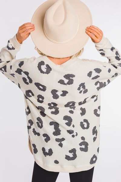 Brushed Waffle Leopard Top, Taupe