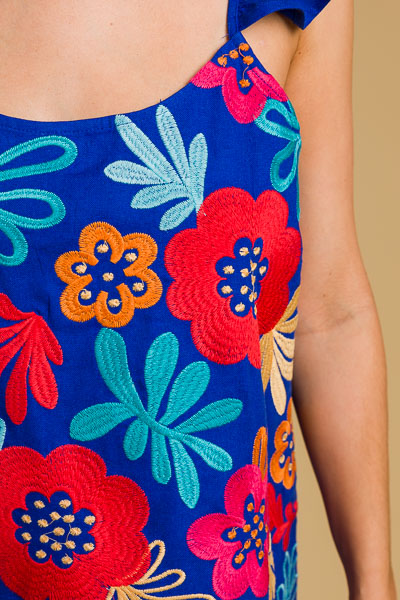 Floral Embroidered Tank, Royal
