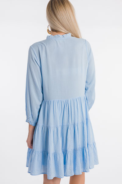 Button Tiered Dress, Blue