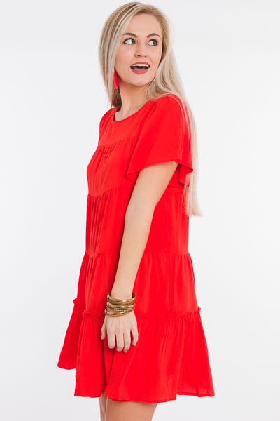 Tomato Tiered Flutter Dress