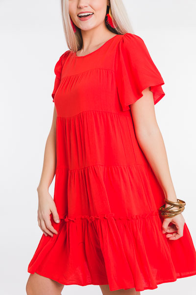 Tomato Tiered Flutter Dress