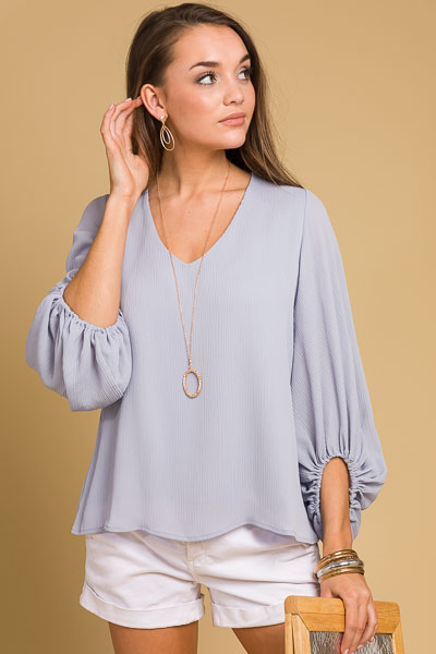 Puff Sleeve Chiffon Top, Light Grey