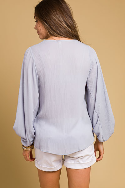 Puff Sleeve Chiffon Top, Light Grey