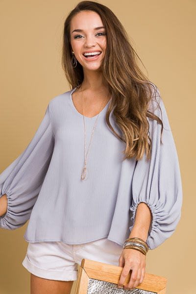 Puff Sleeve Chiffon Top, Light Grey