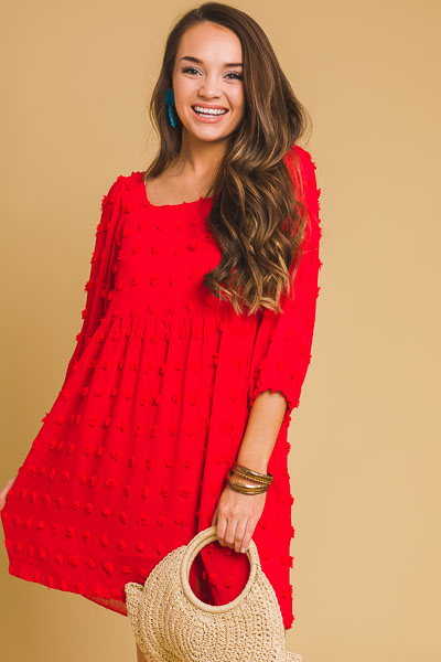 Tessa Textured Dots Dress, Red