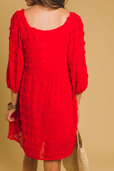 Tessa Textured Dots Dress, Red