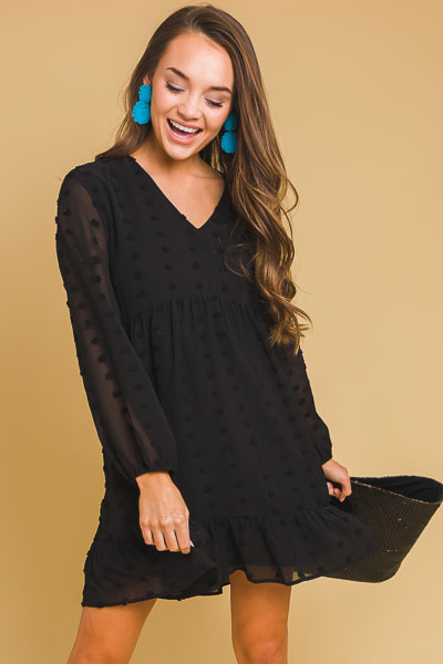 Black Swiss Dot Babydoll Dress