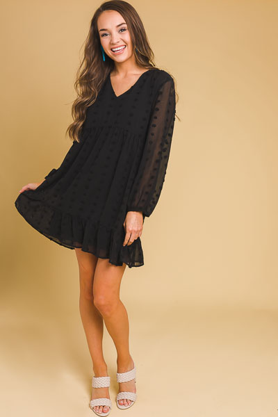 Black Swiss Dot Babydoll Dress