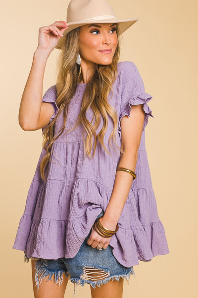 Crinkled Tiered Blouse, Lilac
