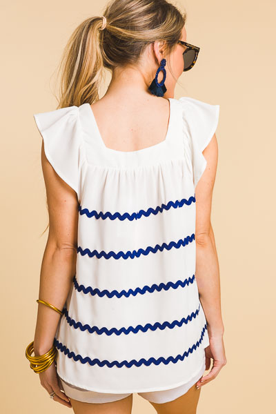 Ric Rac Blouse, White Navy