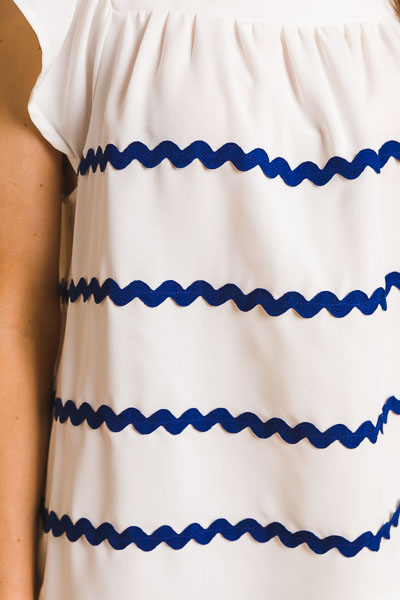 Ric Rac Blouse, White Navy