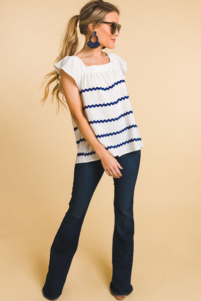 Ric Rac Blouse, White Navy