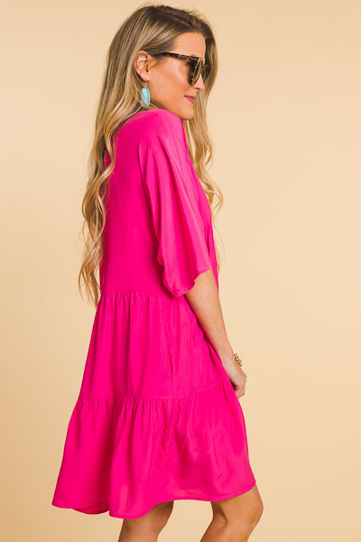 Babydoll Tiers Dress, Hot Pink