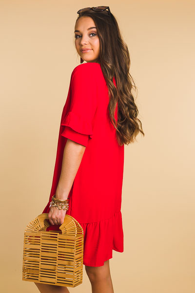 Ruffled Pebble Dress, Red