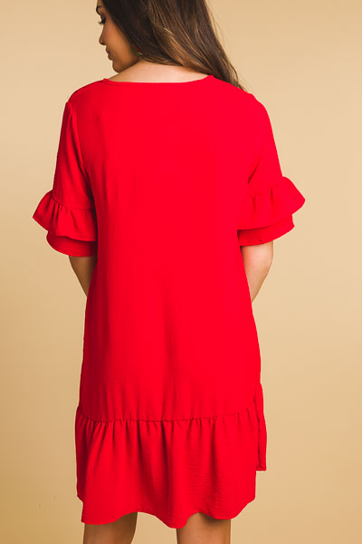 Ruffled Pebble Dress, Red