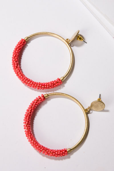 Bead Dip Earrings, Coral - Accessories - The Blue Door Boutique