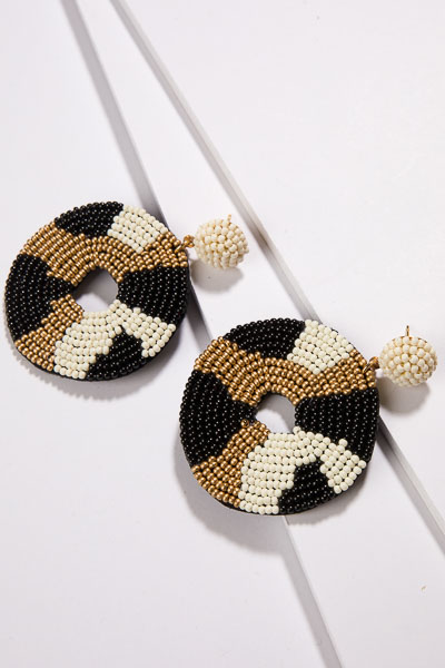 Leopard Bead Circle Earrings