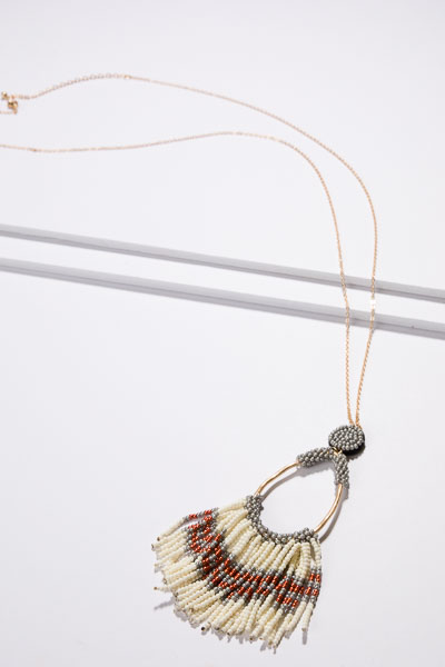 Bead Fringe Necklace, Ivory