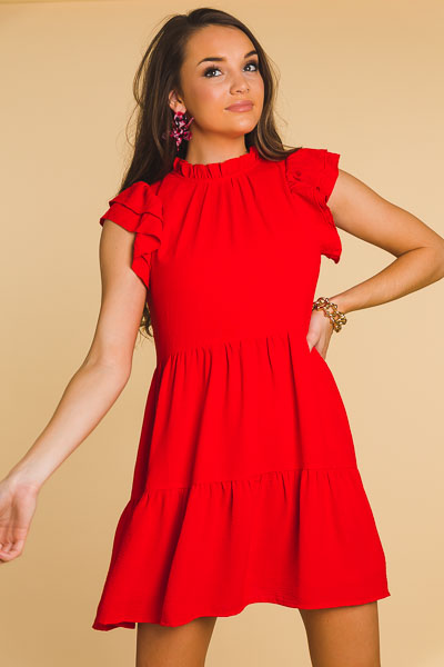 Savvy Tiered Dress, Red