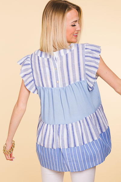 My Stripe Tiered Blouse, Blue