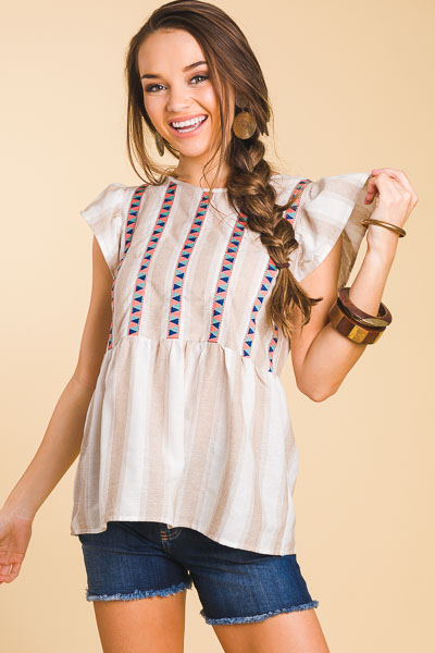 Love Triangle Striped Top, Taupe