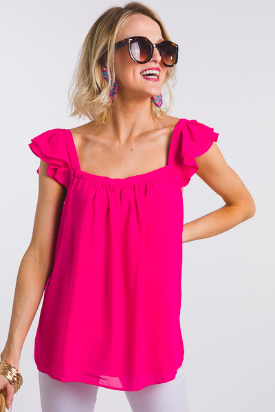 Ruffle Square Neck Top, Hot Pink