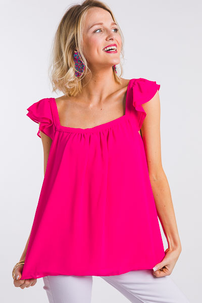 Ruffle Square Neck Top, Hot Pink