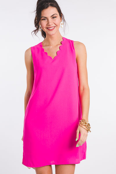 Scalloped V Dress, Hot Pink