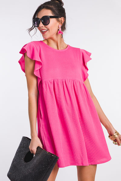 Raised Ribbed Ruffle Dress, Pink