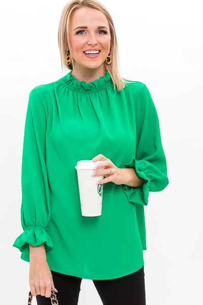Above It All Ruffle Blouse, Kelly Green
