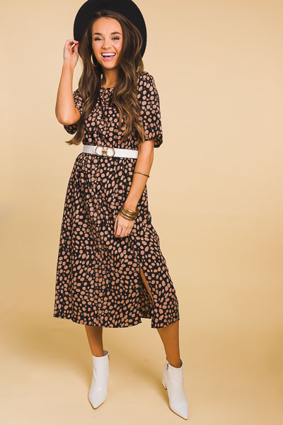 Front Slit Midi, Animal Print