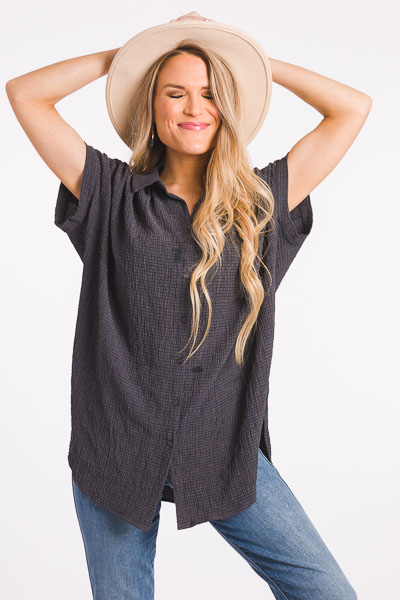 Textured Button Down, Charcoal