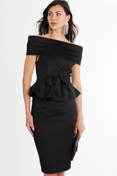 Kate Peplum Dress, Black