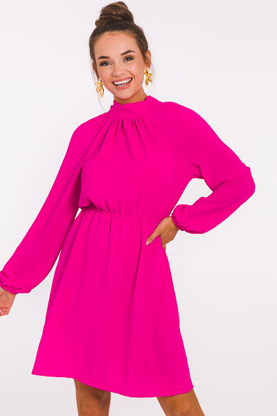 High Society Solid Dress, Hot Pink