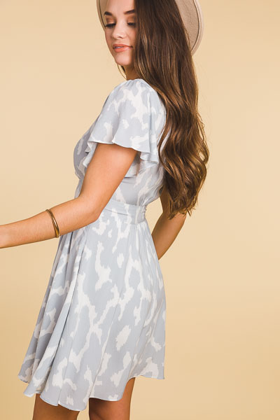 Britt Button Dress, Slate Print