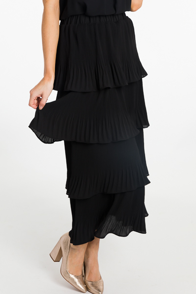 Pleated Tiers Maxi Skirt, Black