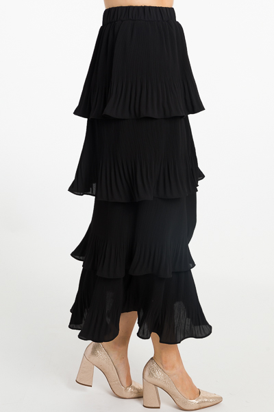 Pleated Tiers Maxi Skirt, Black