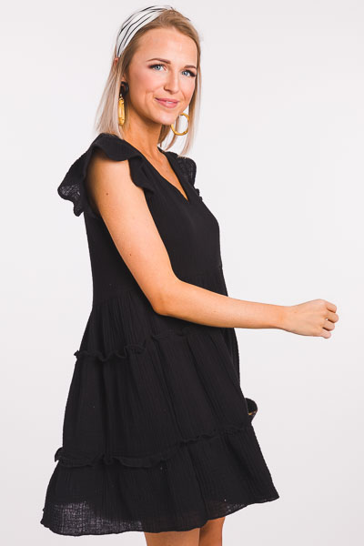 Gauze and Effect Frock, Black