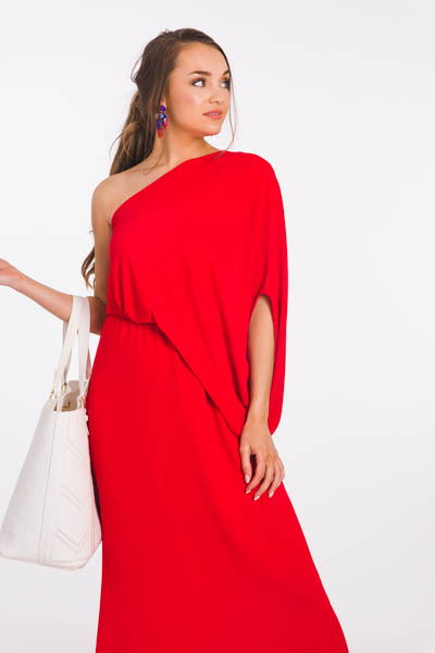 Slouchy 1 Sleeve Maxi, Red