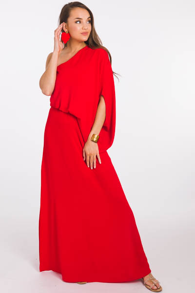 Slouchy 1 Sleeve Maxi, Red