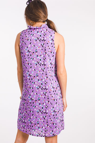 Spotted Ruffle Collar Dress, Lavender